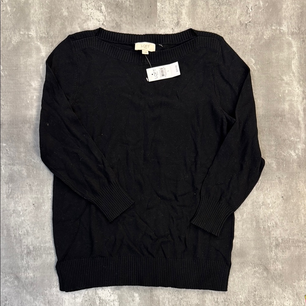 LOFT Black Crew Neck Sweater Classic Knit